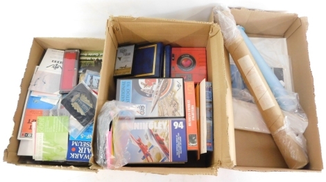 A group of aircraft ephemera, to include aircraft plans, newsletters, admittance tickets, sew on badges, magazines, videos, photograph albums, posters, motor show reviews, etc. (3 boxes)