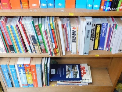 Railway books and timetables, to include Eastern Mainlines., Lost Lines., National Rail Timetables and assorted books on locomotives. (7 shelves) - 4