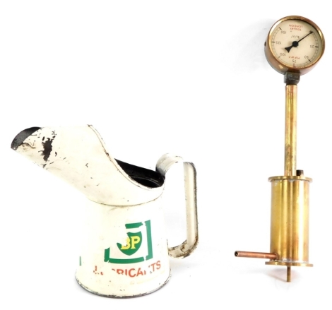 A BP lubricants oil can and a Tenjay London pressure gauge. (2)