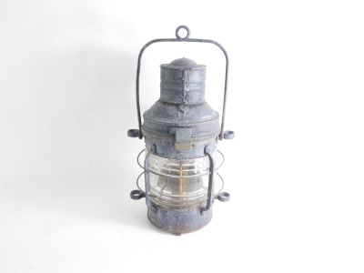 An cast ship's paraffin carrying lantern, possibly Scandinavian. - 2