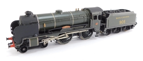 A kit built OO gauge Schools Class Tonbridge locomotive, 905 Southern Railways, green livery, 4-4-0.