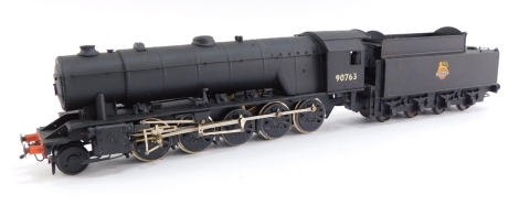 A kit built OO gauge WD Austerity Class locomotive, BR black livery, early crest, 2-10-0, 90763.
