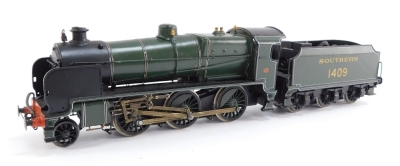 A kit built OO gauge N Class locomotive, Southern green livery, 2-6-0, 1409.