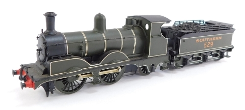 A kit built OO gauge Class A12 locomotive, Southern green livery, 0-4-2, 529.