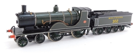 A kit built OO gauge Class T9 locomotive, Southern green livery, 4-4-0, 302.