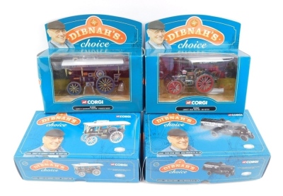 Corgi Dibnah's Choice die cast, comprising No 805308 Garrett Showman's Tractor, No 80309 Garrett Road Tractor, CC20203 Foden Steam Tractor, and CC20301 Garrett 4CD Showman's Tractor, all boxed. (4)