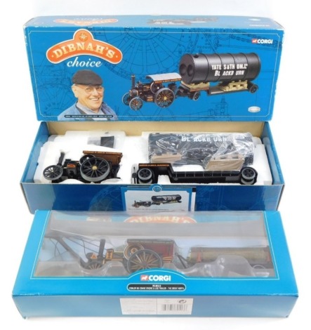 Corgi die cast Dibnah's Choice, comprising CC20101 Fowler B6 Road Loco, Low Loader and Boiler Norman E Box (Vulcan) and No 80113 Fowler B6 Crane Engine and Log Trailer The Great North, both boxed. (2)