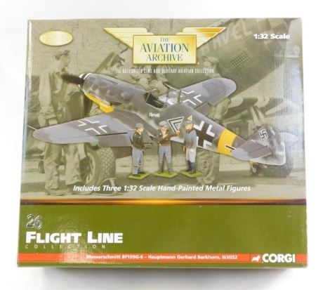 Corgi The Aviation Archive Flight Line collection die cast plane, Messerschmitt BF 109 G-6-Hauptmann Gerhart Barkhorn, 2/JG52, boxed.