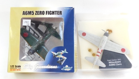 A Whittywings die cast metal plane, scale 1:72, A6M50 fighter, and another Pearl Harbour 194, boxed.(2)