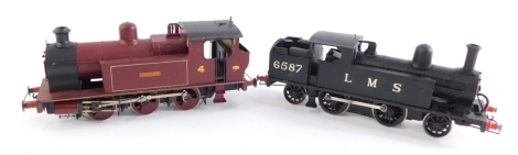 Two kit built OO gauge locomotives, comprising a Webb 4ft 6" Tank Class, LMS black livery, 2-4-2, 6587., together with an 0-6-0 tank locomotive.