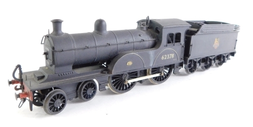 A kit built OO gauge Worsdell Class D20 locomotive, BR black livery, early emblem, weathered, 4-4-0, 62378.