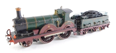 A kit built OO gauge GWR domeless tank locomotive, GWR green livery, 2-4-0, 2215.