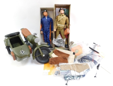 An Action Man Royal Engineers figure, with accessories, a tank for a figure in overall, Third Reich motorcar and side car, further clothing and accessories, etc. (a quantity)