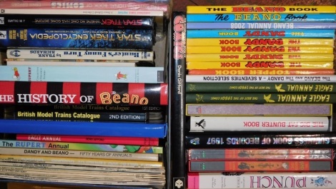 Books and annuals, Eagle Annual, Dandy book, Beano book, Star Trek Encyclopedia, LPs of classic children's songs, Rupert annual, etc. (2 boxes)