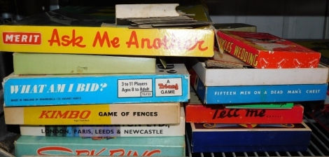 Various toys and games, to include What Am I Bid, Kimbo, Spy Ring, Fiftteen Men of Dead Man's Chest, playing cards, Winkle's Wedding, etc. (a quantity)