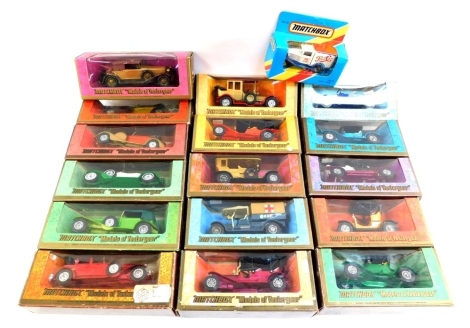 Matchbox Models of Yesteryear, various models to include the 1909 Morris Fly About, 1918 Crossley RAF Tender, 1930 Packard Victoria, 1931 Sutz Bear Cat, the 1938 Lagonda Drophead Coupe, etc. (1 box)