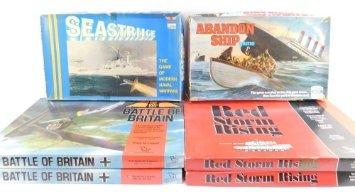Board games, to Red Storm Rising, Sea Strike, Abandon Ship and two Battle of Britain. (6)