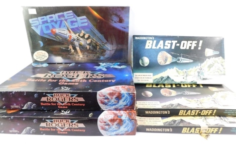 Board games, Two Buck Rogers Battle For The 25th Century game, and three Blast Off Space Voyager. (6)