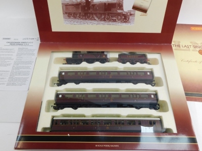 A Hornby The Last Single Wheeler scale model set, comprising LMS Single L-2-2 locomotive 14010, LMS composite coach 3546, LMS composite coach 3457 and LMS brake coach 6618, boxed. - 2