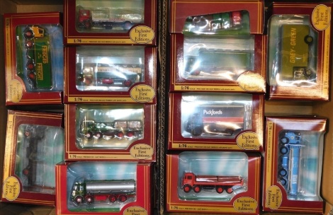 A group of Exclusive First Editions Commercials, scale 1:76, to include oval tanker, Bedford Luton, Ashworth's products, flatbed truck, British Road Services, etc., all boxed. (2 boxes)