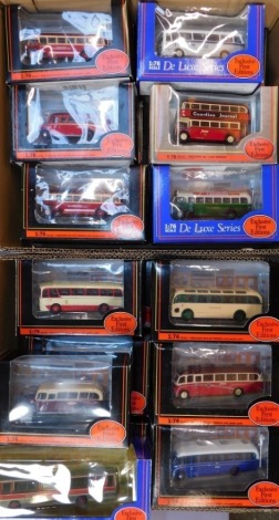 A group of Exclusive First Editions Precision die cast models of buses, scale 1:76. to include Sheffield City, Portsmouth, Robin Hood, Lincolnshire, Barton Transport, British Rail, etc., two from the Deluxe series, Lincolnshire and BOAC, etc. (2 boxes)