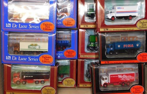 A group of Exclusive First Editions model trucks, some Deluxe Series, scale 1:76 models, to include McCredies, Midland Red, Blue Cross Metals, Chaplins, Fina, Wells, Pickford, Hovis, Road Line, BRS and others, all boxed. (12)