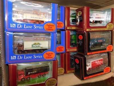 A group of Exclusive First Editions model trucks, some Deluxe Series, scale 1:76 models, to include McCredies, Midland Red, Blue Cross Metals, Chaplins, Fina, Wells, Pickford, Hovis, Road Line, BRS and others, all boxed. (12) - 2