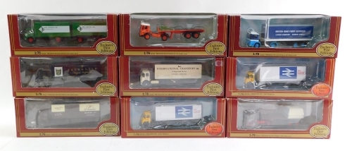 Nine Exclusive First Editions scale die cast models, from the Commercial Series, comprising BRS 24002, Tate and Lyall 19402, Hitchman's Dairies 19503, National Carriers 40201, Monk's Transport 19403, Western BRS 22603, Ferry Services 22105, National Carri