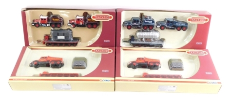 Four Corgi limited edition Track Side Bygone Days of Road Transport cased sets, comprising Scammel contractor (x2), trailer and cylinder load, Pickfords. Scammell contractor (x2) trailer and load winds, Scammell contractor trailer and transformer load, a