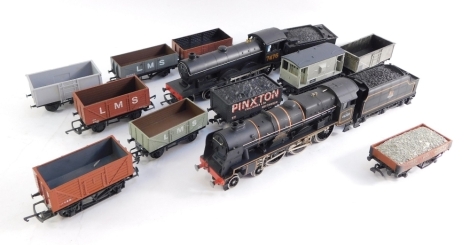 Two railway OO gauge locomotives and various wagons, comprising The Royal Scot 46100, in black livery, together with a Hornby R150, with carriage and various wagons. (1 box)