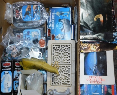 Star Wars figures, Star Wars Empire Strikes Back Hoth Wampa., One Man Sail Skiff, Ewok Combat Glider, Star Wars pin badges, Return of The Jedi magazines, Endor Forest Ranger vehicle, Sy Snootles and The Rebo Band, various other Star Wars accessories. (1 b