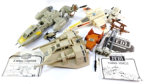 A Star Wars Snowspeeder, Luke Skywalker's X wing, Y Wing Bomber, and other accessories. (1 box)