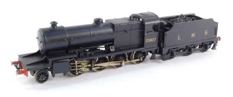 A kit built 00 gauge Fowler Class 7F locomotive, LMS black livery, 2-8-0, 13807.