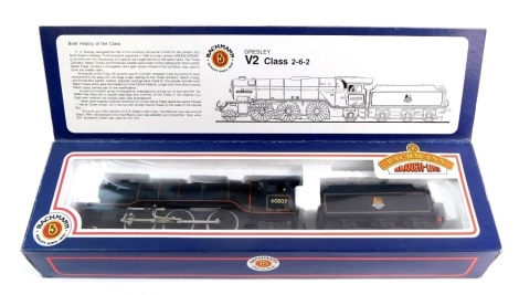 A Bachmann 00 gauge Class V2 locomotive, 60807, BR lined black livery, early emblem, 2-6-2, 31-553A.