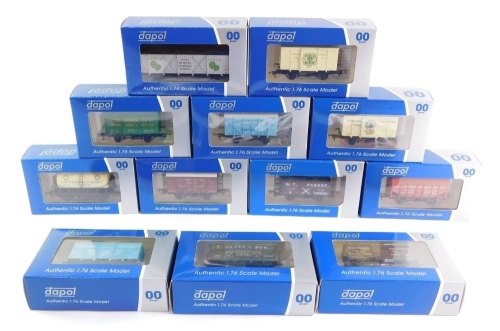 Dapol 00 gauge limited edition rolling stock, including WT Parkes of Torquay eight plank wagon, Cotswold Dairy's milk tanker, Falmouth Cornish Oysters fish van etc (12).