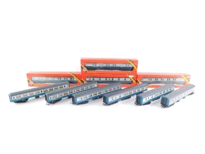 Hornby OO gauge Intercity coaches, in BR blue, R924 intercity sleeping car x3, etc, boxed and unboxed. (1 tray)