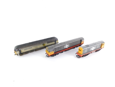 Hornby and Lima OO gauge diesel locomotives, Class 20, 20215, BR Railfreight, Class 58, 58001, BR Railfreight and a Class 56, 56075 'West Yorkshire Enterprise'. (3)