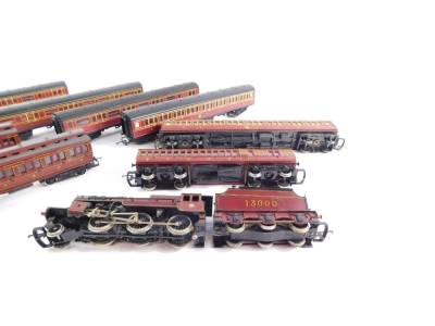 A Lima OO gauge Hughes Crab Class locomotive (AF), three clerestory coaches and LMS 2640 and 2643 coaches. (1 tray) - 2