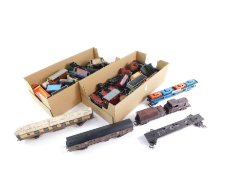 Hornby and other OO gauge rolling stock, including car transporters, Pullman coach, Brake vans, etc. (2 boxes)