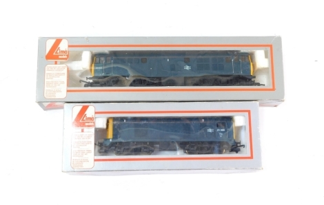 Lima OO gauge diesel locomotives, comprising a Class 20 locomotive 20066, BR blue livery with yellow ends, and a Class 31 locomotive 31402, BR blue livery with yellow ends. (2)