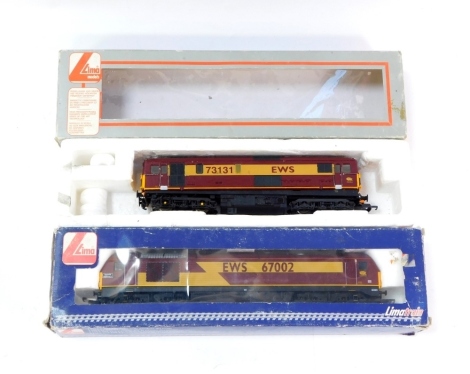 Lima OO gauge diesel locomotives, comprising a Class 67 locomotive 67002, EWS and a Class 73 73131 electro-diesel locomotive, EWS. (2)