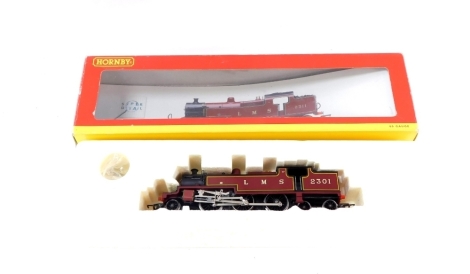 A Hornby OO gauge Fowler Class 4P locomotive, 2301, LMS crimson livery, 2-6-T, R2224.