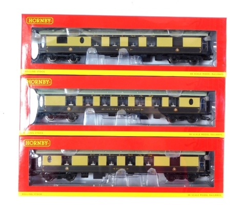 Hornby OO gauge Brighton Belle coaches, comprising R4513 Doris trailer first R4512, car number 86, third class and R4514 Hazel 1st. (3)