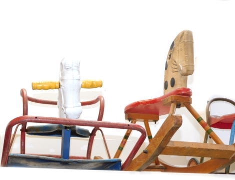 A Mobo Toys rocking horse, and a wooden rocking horse. (2)