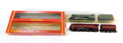 Hornby OO gauge locomotives, comprising Gresley Class A3 'Flying Scotsman', lined green livery, 4-6-2, and a City Coronation Class 'City of Bristol', LMS crimson livery, 4-6-2, R398 and R072. (2)