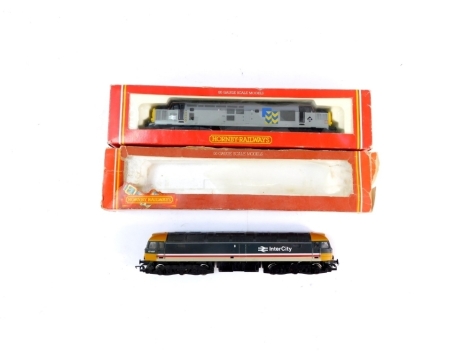 Hornby OO gauge diesel locomotives, A Class 47 47487 Intercity and a Class 37 378885 Railfreight metals diesel-electric, R243. (2)