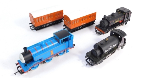 Hornby OO gauge locomotives and rolling stock, comprising Thomas the Tank Engine, Annie and Clarabel, Smokey Joe 0-6-0 tank locomotive and an LNER 3980 tank locomotive. (1 tray)