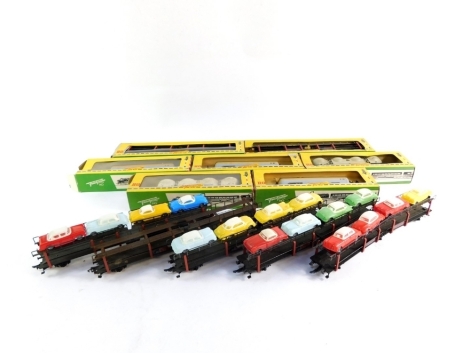 HO gauge rolling stock, Fleischmann car transporters and tankers. (1 tray and boxed)