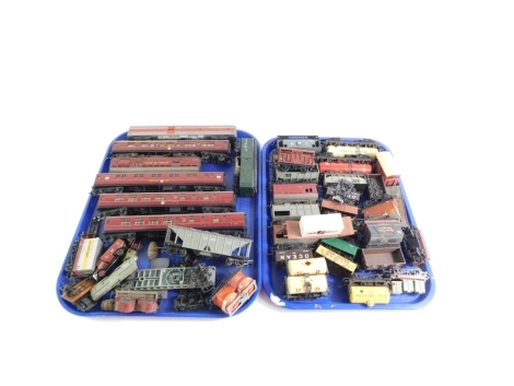 Hornby Airfix and other rolling stock, including milk tankers, vent vans, cattle trucks, etc. (2 trays)