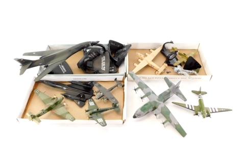 A group of die cast model aeroplanes, The Lockheed Blackbird, Buzz Buggy, US Air Force and others. (2 boxes)